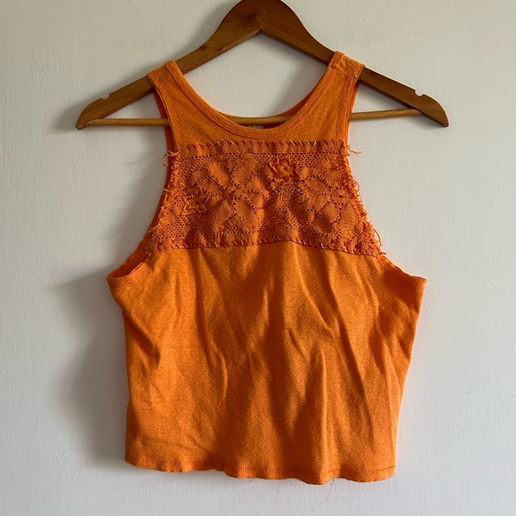 Free People We the Free Orange Boho Window Knit Floral Embroidered Tank Top - Picture 3 of 10